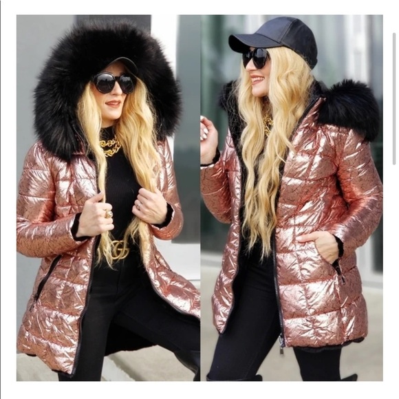 Coalition L.A. Reversible Metallic‎ Faux Fur Coat Mob Wife - Picture 3 of 16